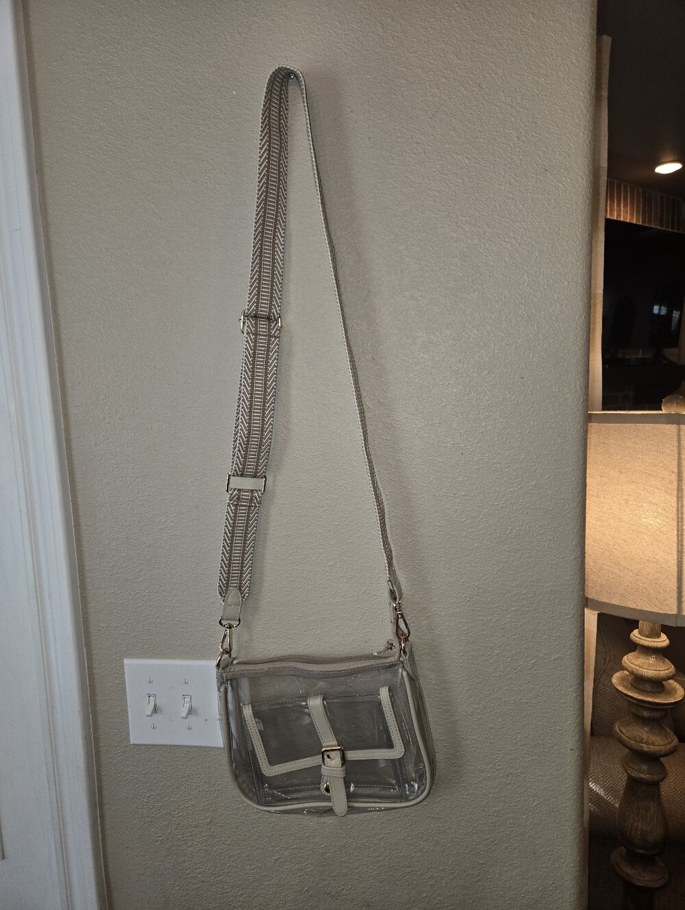 Clear Crossbody Stadium Shoulder Bag in Light Beige